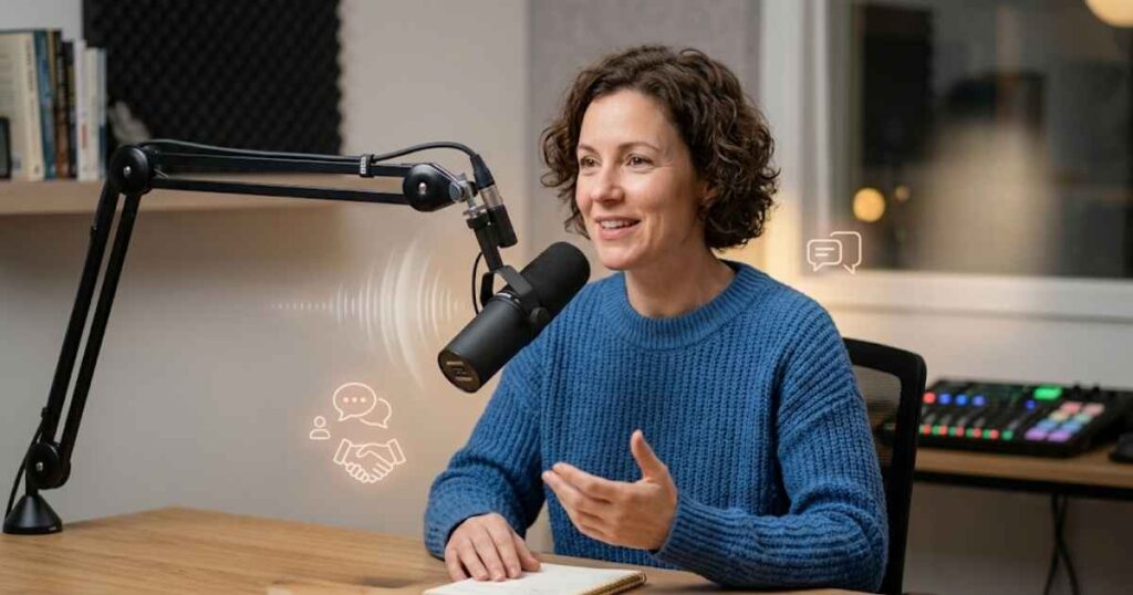 Podcast host reading a natural ad message to build listener trust