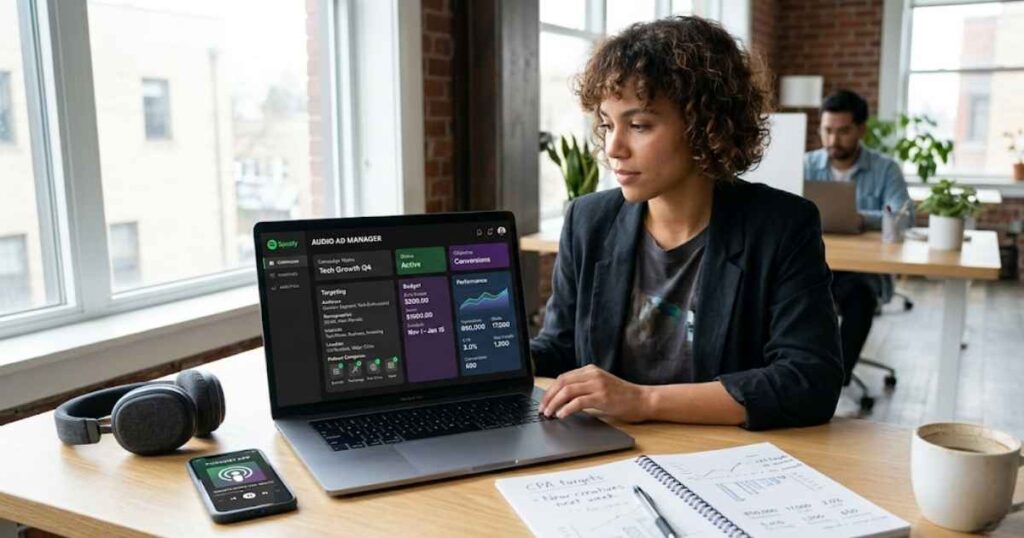 Spotify Ads Manager shows how podcast advertising can become easier to launch, manage, and measure through a self-serve model.