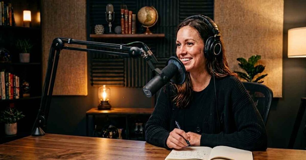 Podcast Host Recording an Authentic Brand Ad